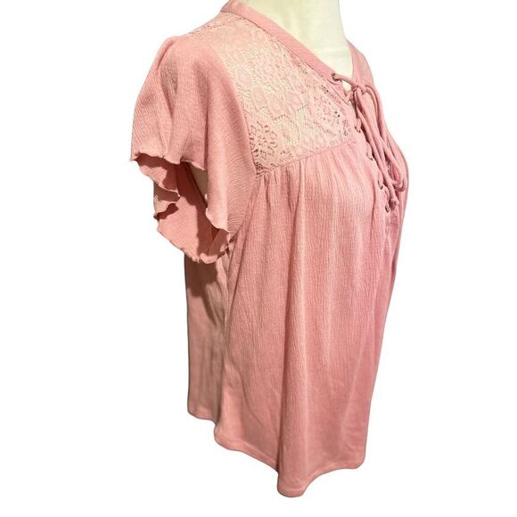 No Boundaries Women's Lace Top Short Sleeve Blouse Casual Shirt Rose Pink Size X - Picture 7 of 13